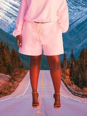 KBB by KAHLANA Mid-Rise Drawcord Sweat Shorts Light Pink Plus Size 1X NEW